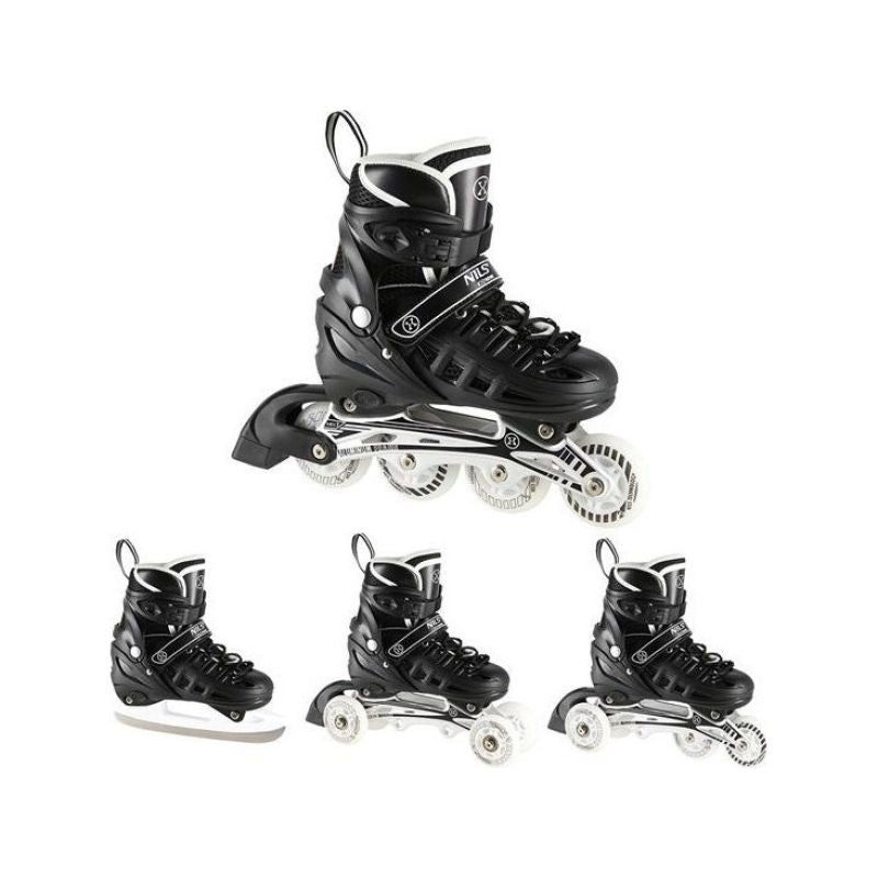 Nils Extreme 4in1 BLACK LED SIZE S(31-34) ROLLER SKATES WITH DIMENSIONAL HOCKEY BLADE fekete görkorcsolya