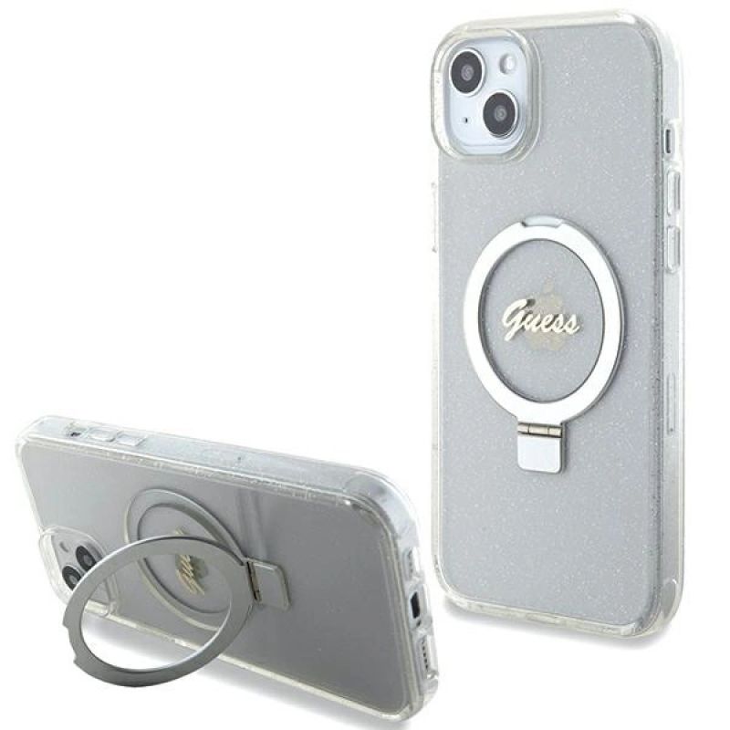Guess GUHMP15MHRSGSD iPhone 15 Plus / 14 Plus 6.7" transparent/transparent hardcase Ring Stand Script Glitter MagSafe cases