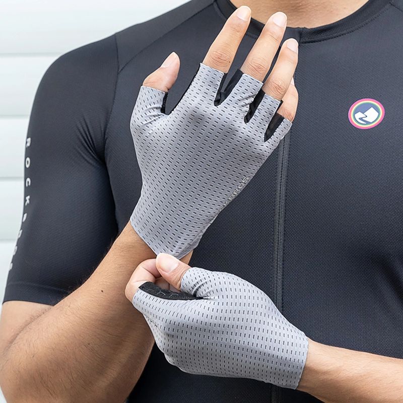 Rockbros Breathable Short Finger Cycling Gloves, Size: L - Gray szary \ l kesztyű