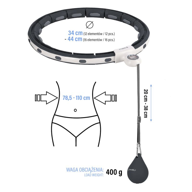 HMS Magnetic Hula Hop Set Black Hhm15 With Counter + Slimming Belt Br163 Red piros szett 17-44-654