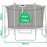 Enero Foldable Garden Tramppoline With Inner Net 12ft 366cm fekete furniture