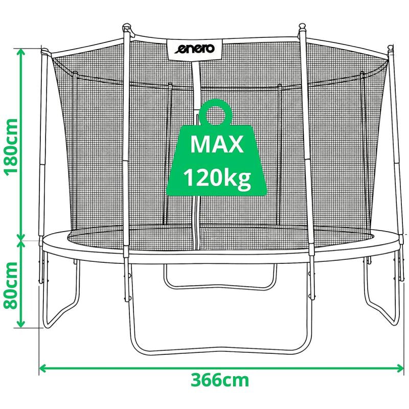 Enero Foldable Garden Tramppoline With Inner Net 12ft 366cm fekete furniture