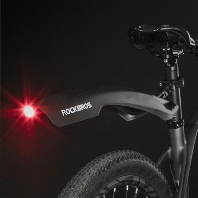 Rockbros Mudguard with Red LED Light - Black