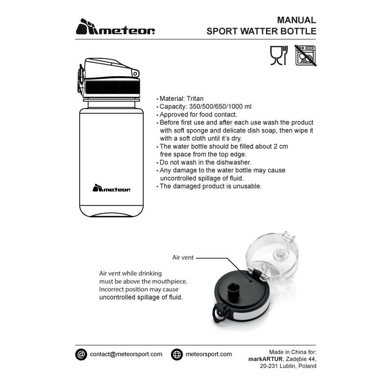 Meteor water bottle 500 ml uniw water bottles, training equipment