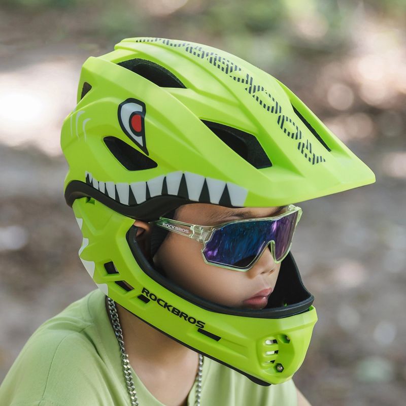 Rockbros TT-32004 Shark Children's Bike Helmet with Detachable Jaw Size M (54-58) - Green zielony \ m helmets, martial arts equipment