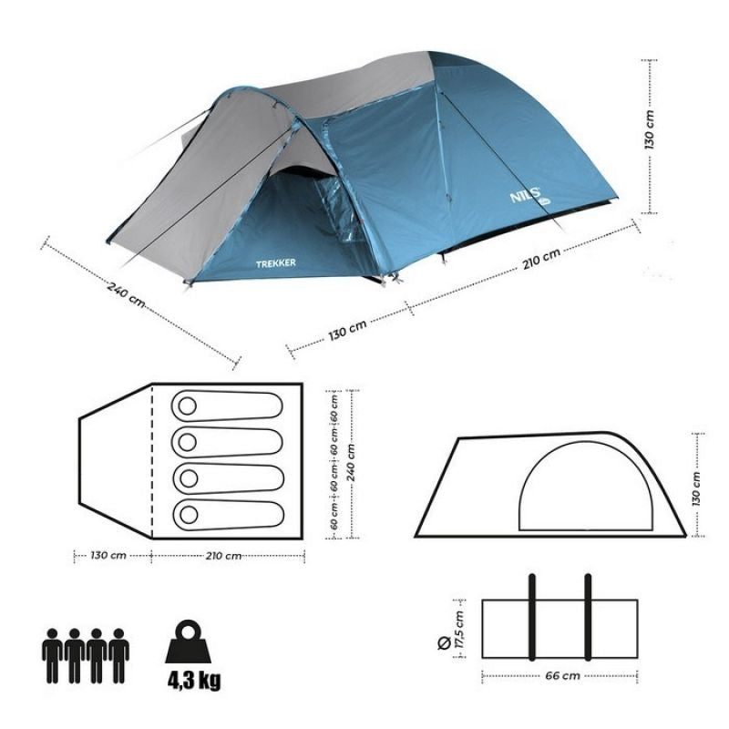 NILS CAMP trekker NC6012 camping tent blue-gray szürke hátizsák