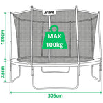 Enero Foldable Garden Tramppoline With Inner Net 10ft 305cm fekete furniture