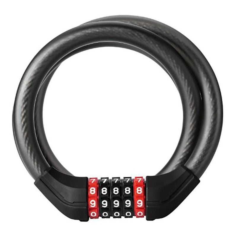 Rockbros bicycle lock with 5-digit code, steel cable, 120 cm, with LED lighting - black