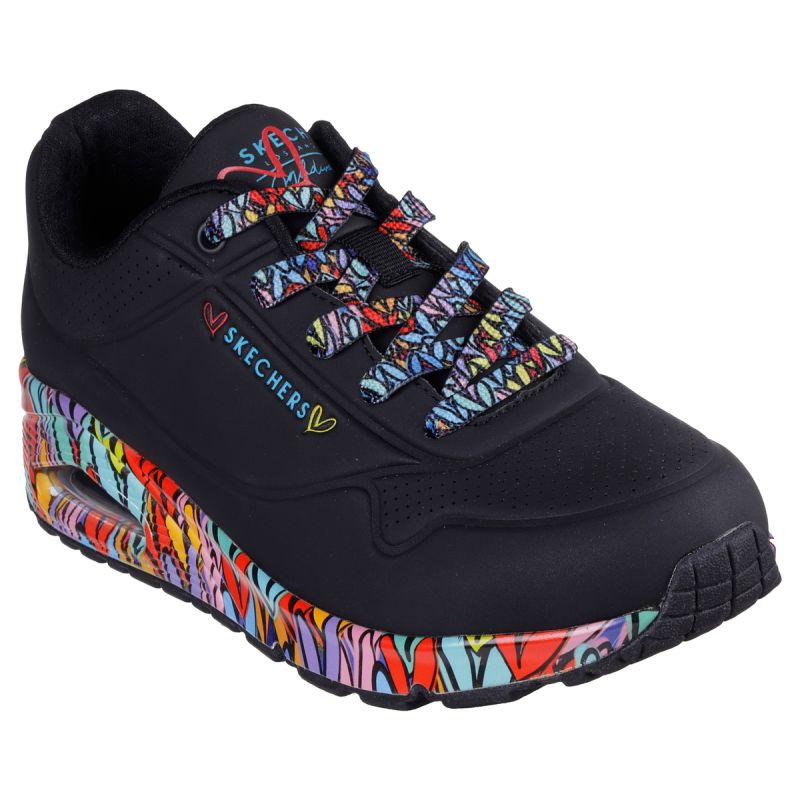 Skechers women's sneakers UNO RAVAGED LOVE 177918 BKMT fekete utcai cipő