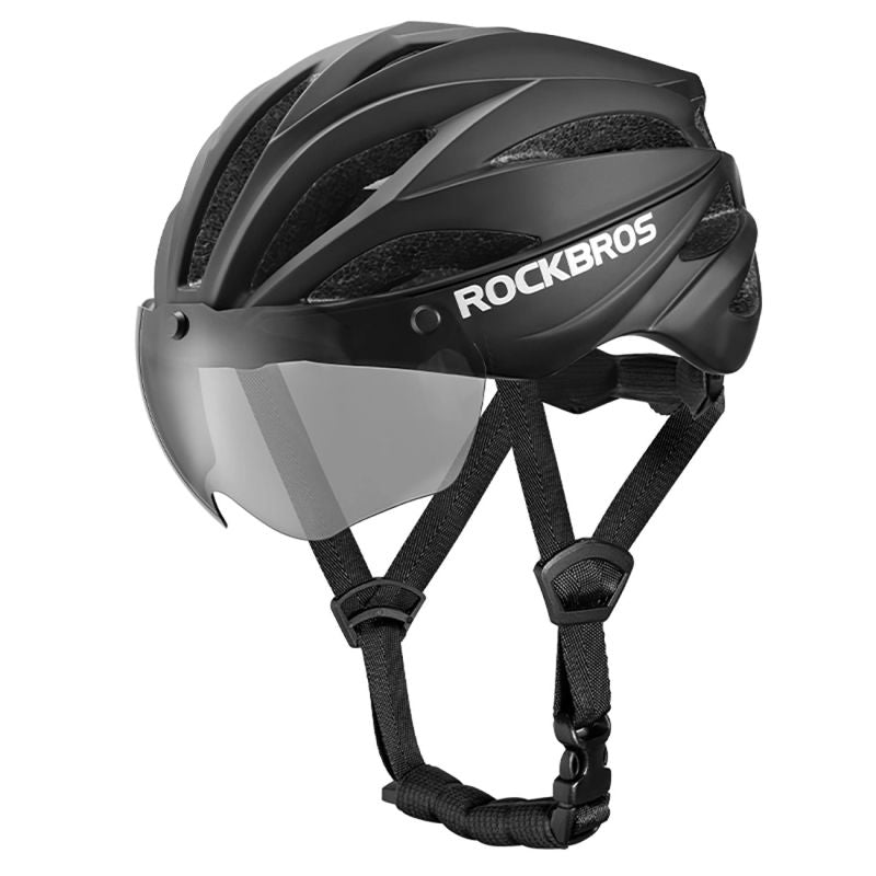Rockbros Bike Helmet with Visor, Detachable UV Protective Goggles, Unisex - Black/Brown czarny || brązowy helmets, glasses, training equipment