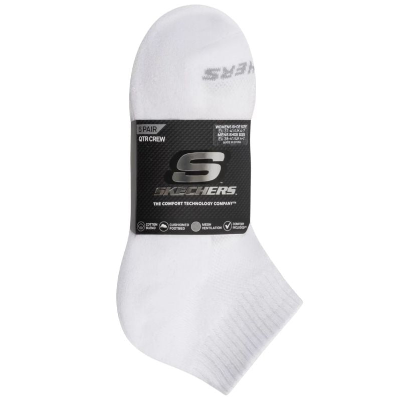 Skechers 5pk Unisex 1/2 Terry Qtr Crew White