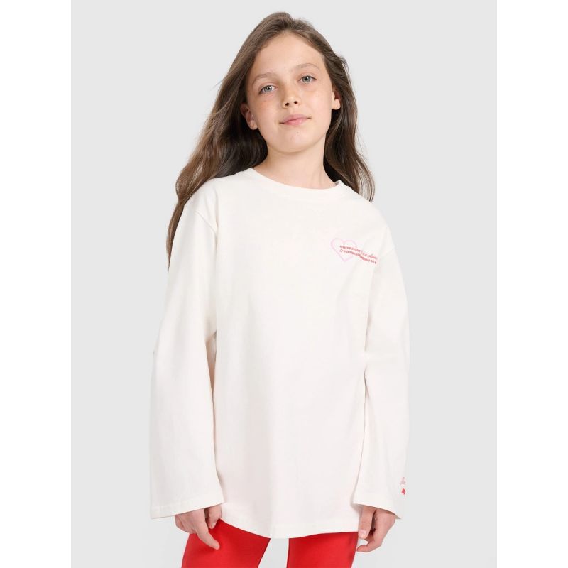 Oversized longsleeve with print for girls 4F 4FJRAW25TLONF589-11S hosszú ujjú póló