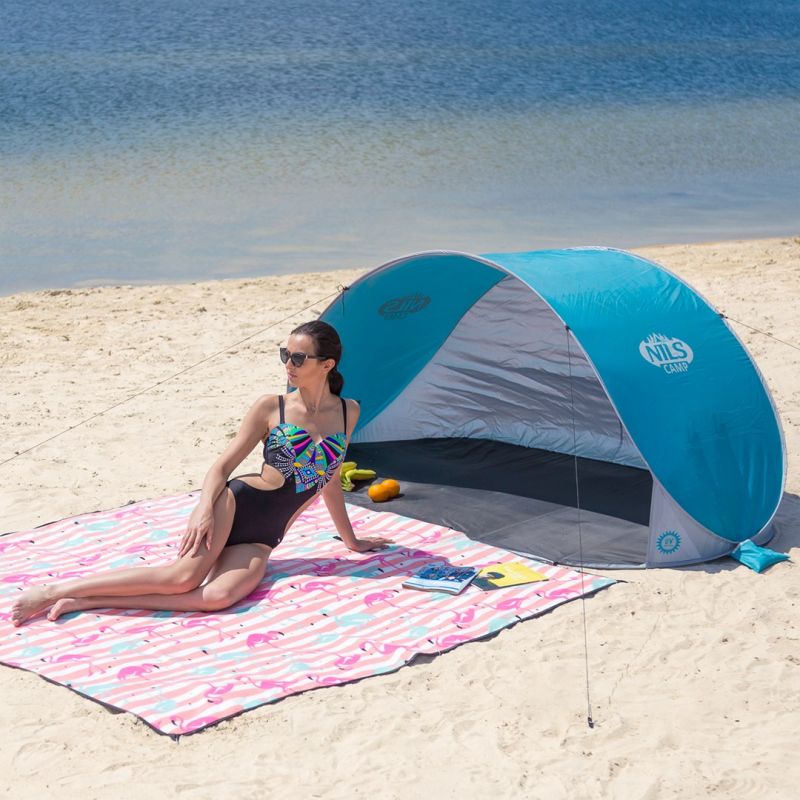 NILS CAMP NC3174 self-pitching beach tent, turquoise-gray szürke hátizsák