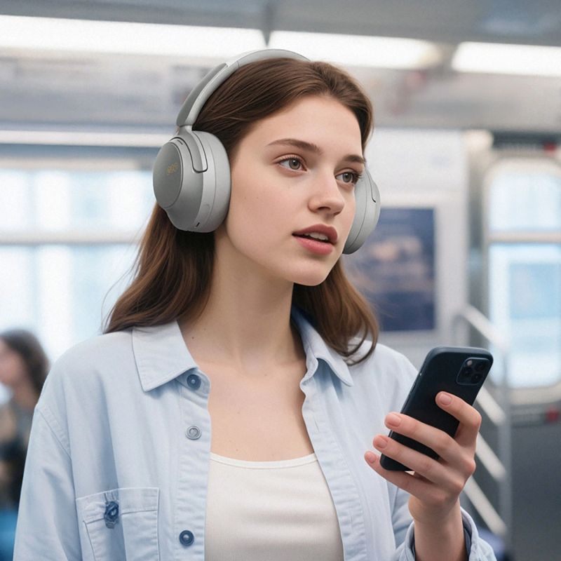 head QCY H3S Wireless On-Ear Headphones with LDAC and ANC Noise Cancellation - Gray szary headsets