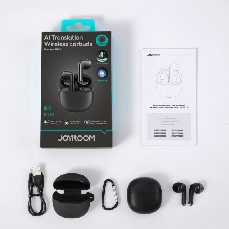 head Joyroom JR-FB1 Funpods Bluetooth 6.0 In-Ear TWS Wireless Headphones with AI Functions - Black fekete headsets