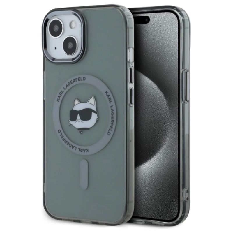 Karl Lagerfeld KLHMP15SHLSCHK iPhone 15 6.1" /black hardcase IML Metal Choupette Head MagSafe fekete cases