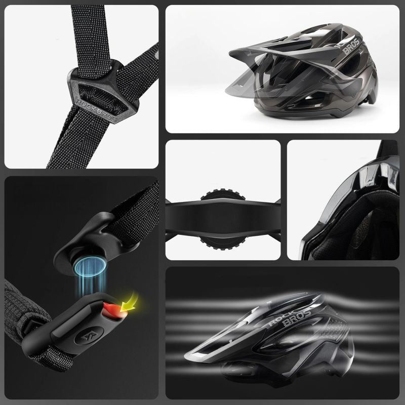 Rockbros LK-99 Mountain Bike Helmet with Adjustable Visor and Magnetic Closure 58-62 cm - Titanium tytanowy lights