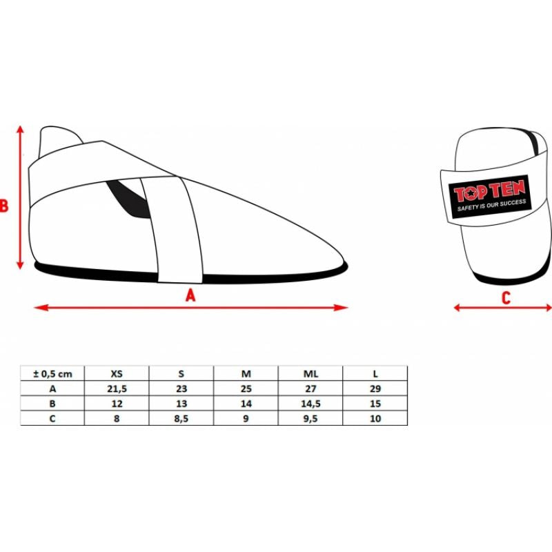 TOP TEN OSTT-PU "SUPERLIGHT PRISM" Foot Protectors (WAKO APPROVED) czerwony+m protectors and knee pads