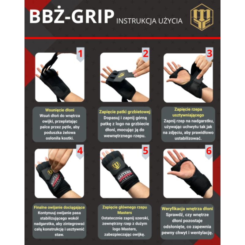 MASTERS FIGHT EQUIPMENT MASTERS BBŻ-GRIP gel boxing bandages black s/m edzőfelszerelés 03558-SM