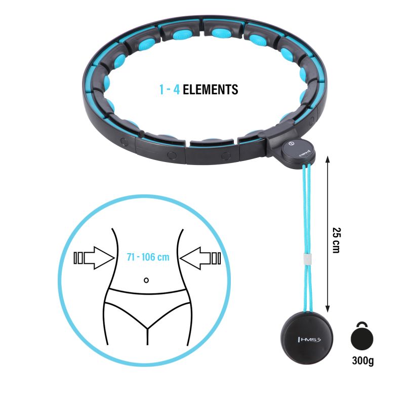 HMS Hhm17 Hula Hop Black/Turquoise With Magnets And Weight + Counter fekete edzéssegítő 17-44-589