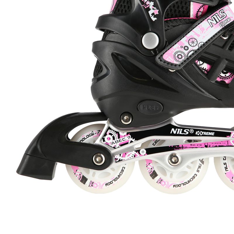 NH10905 4in1 PINK LED SIZE S(31-34) ROLLER SKATES WITH DIMENSIONAL HOCKEY BLADE NILS EXTREME rózsaszín sípcsontvédő