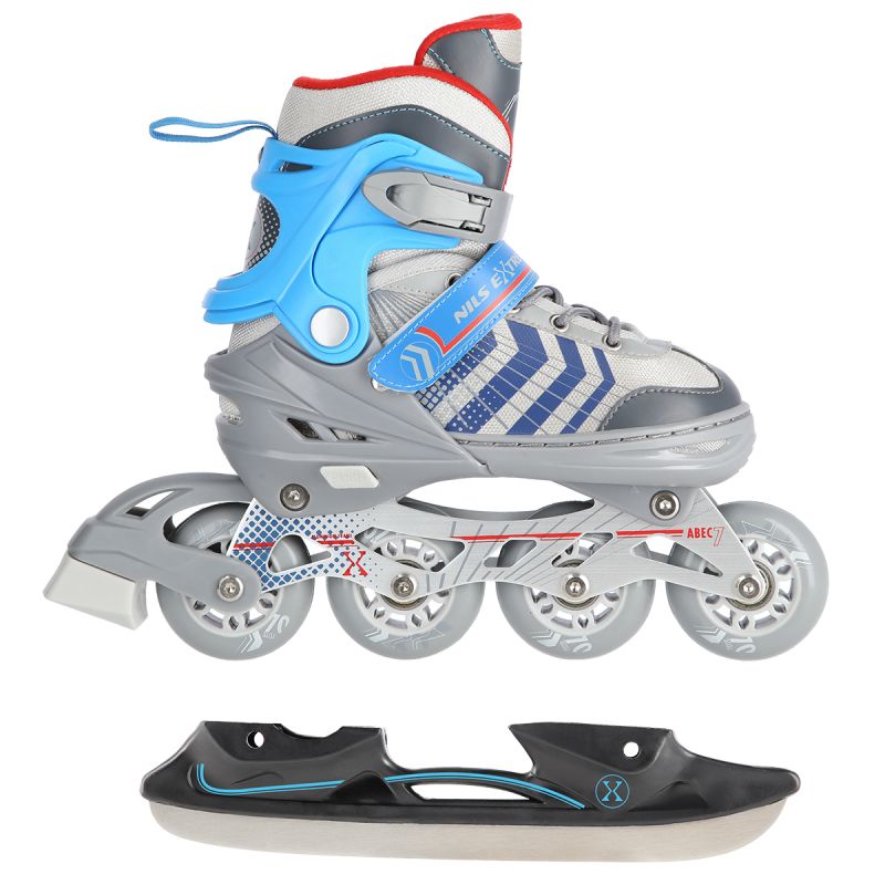 NH18192 4in1 GREY-BLUE SIZE S(29-33) ROLLER SKATES WITH HOCKEY SLEEVE NILS EXTREME kék görkorcsolya