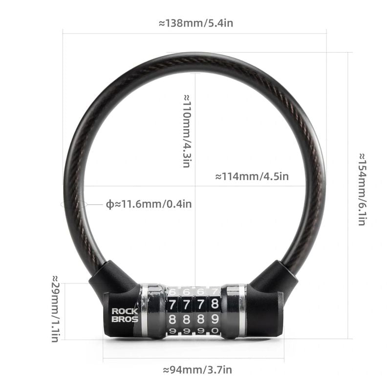 Rockbros 87639-4 bicycle lock with code and steel cable - black