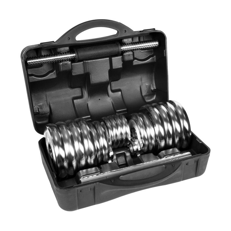 Rebel Active Adjustable Chrome Dumbbells In Case With Bar, Set 30 Kg edzőfelszerelés RBA-2326-30