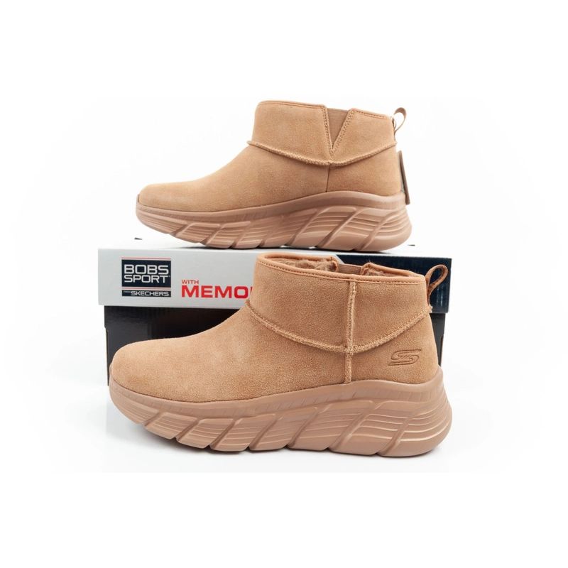 Skechers women's winter boots, insulated leather ankle boots, brown Cipő