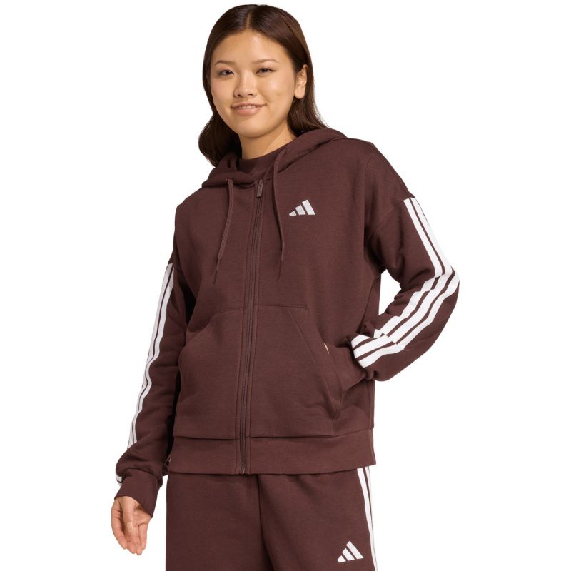 Women's adidas Essentials 3-Stripes Full-Zip Fleece Hoodie Brown JY3082 2xs kapucnis pulóver