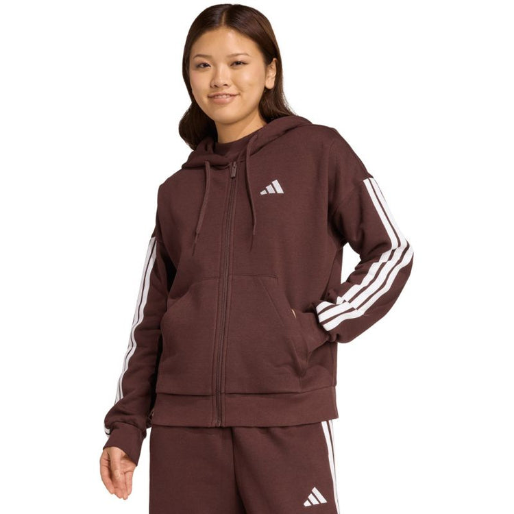 Women's adidas Essentials 3-Stripes Full-Zip Fleece Hoodie Brown JY3082 2xs kapucnis pulóver