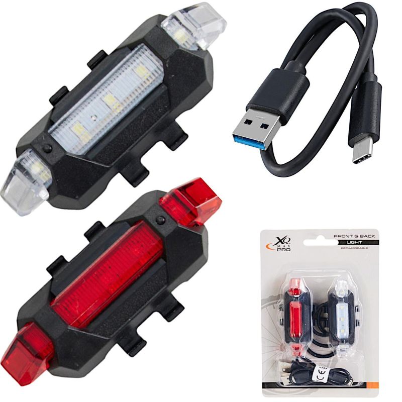 XQMAX Front and Rear LED Bicycle Light Set with USB Charging készlet GSP-466691