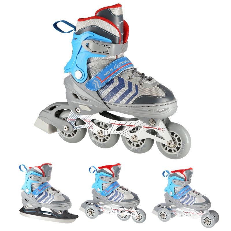 NH18192 4in1 GREY-BLUE SIZE S(29-33) ROLLER SKATES WITH HOCKEY SLEEVE NILS EXTREME kék görkorcsolya