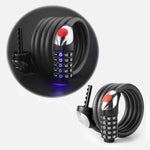 Rockbros bicycle lock with 5-digit code, steel cable, 120 cm, with LED lighting - black