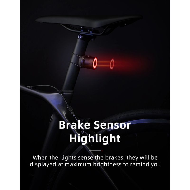 Rockbros Q3 Rear Bike Light with Smart Stop System - Black fekete lights, tourist equipment