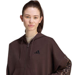 Adidas Women's Seasonal Essentials Animal Print 3-Stripes Full-Zip Hooded Sweatshirt Brown 2xs női kapucnis pulóver KV9299