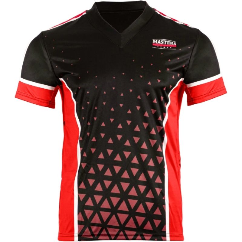 MASTERS FIGHT EQUIPMENT MASTERS "COMBAT JUNIOR" V-neck point-fighting shirt, black and red (WAKO APPROVED) piros póló 04338-CJ0102-140