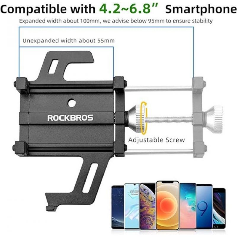 Rockbros 699-BK Aluminium Alloy Bicycle Phone Holder – Black fekete telefontartó Rockbros-699-BK