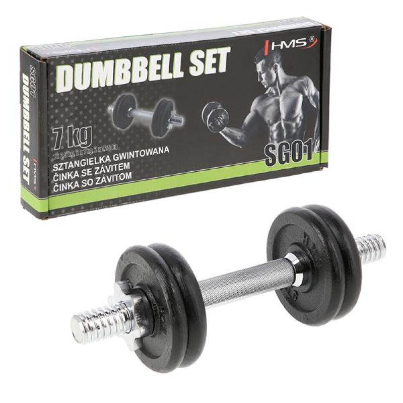 HMS Threaded dumbbell SG01 7 kg fekete edzőfelszerelés 17-59-123