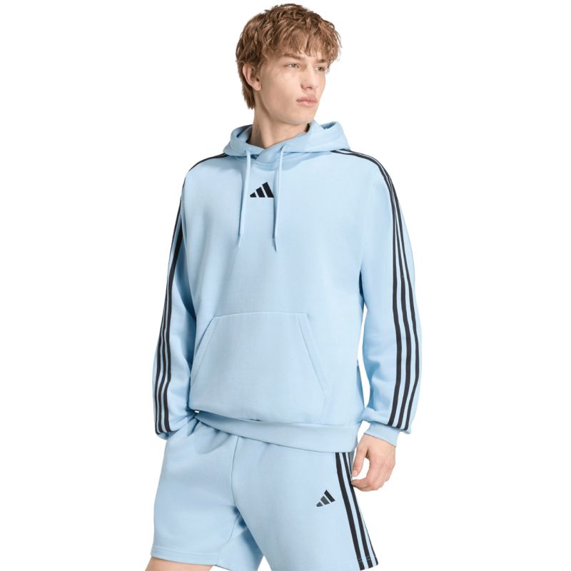 Adidas Essentials 3-Stripes Fleece Hoodie for men, light kék férfi kapucnis pulóver KY4170
