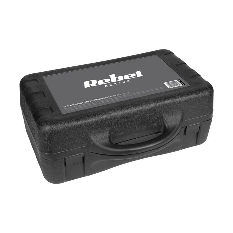Rebel Active Adjustable Chrome Dumbbells In Case With Bar, Set 30 Kg edzőfelszerelés RBA-2326-30