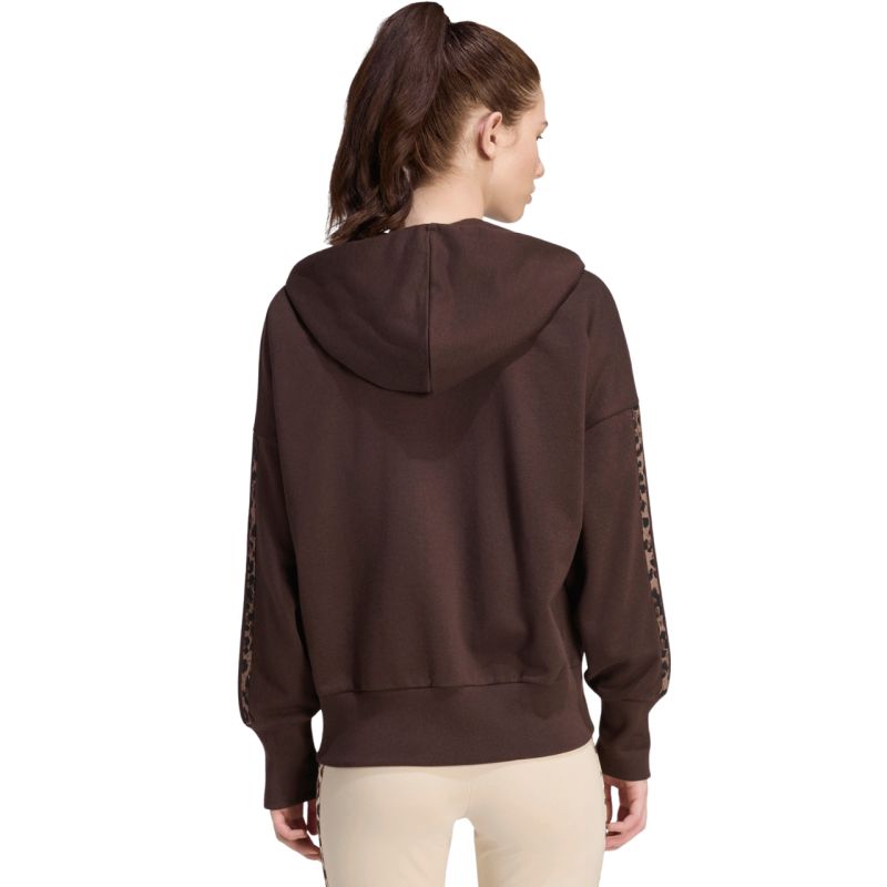 Adidas Women's Seasonal Essentials Animal Print 3-Stripes Full-Zip Hooded Sweatshirt Brown 2xs női kapucnis pulóver KV9299