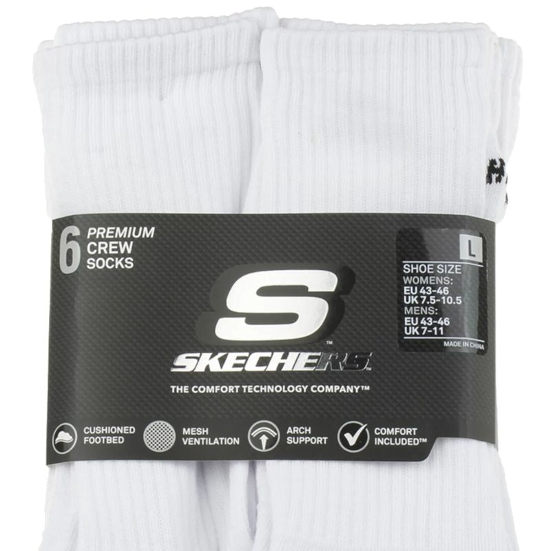 LG Skechers 6pk Core Crew Socks fehér zokni