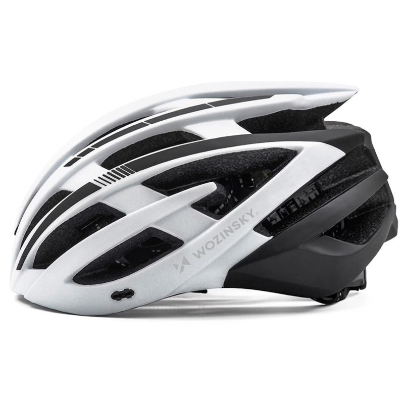Wozinsky MTB Bike Helmet with Removable Visor and Rear USB Light M - Black and White czarny || biały védőfelszerelés HT-28VCB-199802
