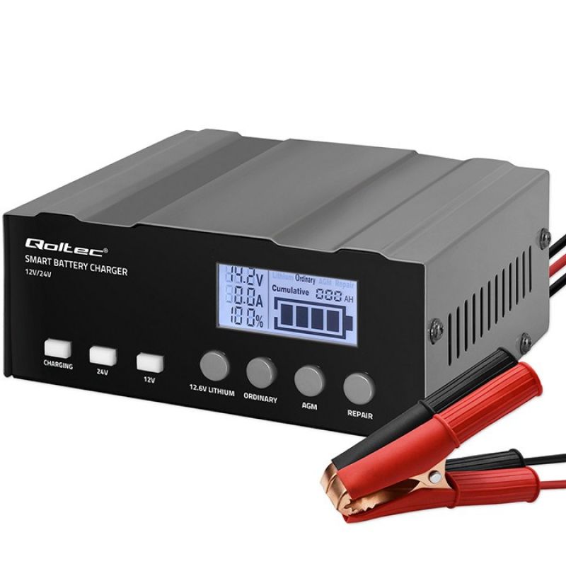 Roces Qoltec Intelligent Microprocessor Charger 12V | 12.6V | 24V | Rectifier with Repair Function for AGM GEL | LCD kiegészítő 52491