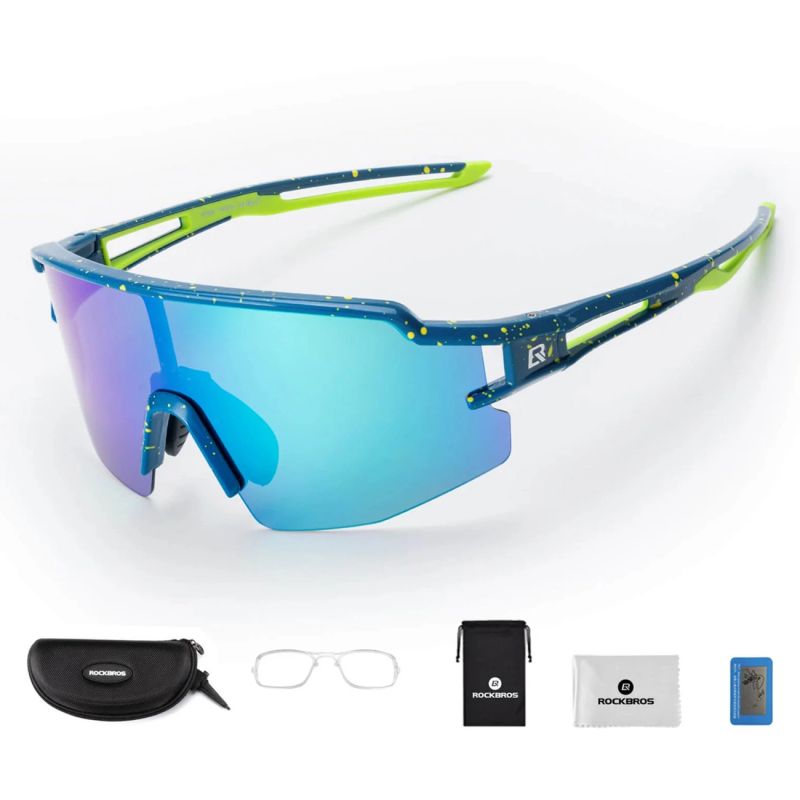 Rockbros Polarized Cycling Glasses with UV Protection and Corrective Insert Blue Lenses - Blue niebieski glasses, training equipment