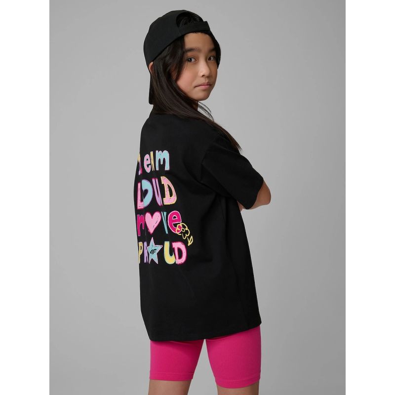 4F Girls' loose T-shirt with print 158/164 póló