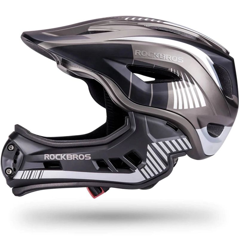 Rockbros TT- children's bicycle helmet with removable chinbar, size M - gray czarny || szary \ m helmets, martial arts equipment 7016802869090-157258