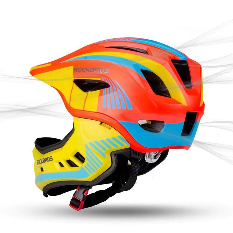 Rockbros TT- children's bicycle helmet with detachable chinbar, size S - yellow-orange żółty || pomarańczowy \ s helmets, martial arts equipment