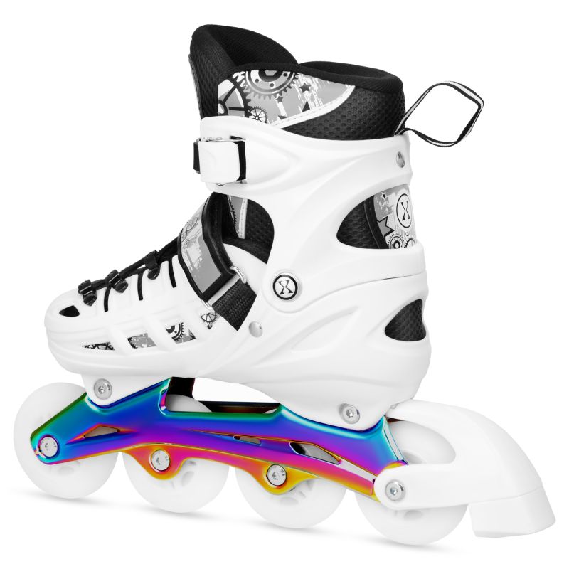 NH10905 4in1 LED WHITE ROLLER SKATES WITH RAINBOW HOCKEY BLADE SIZE M (35-38) NILS EXTREME fehér utcai cipő